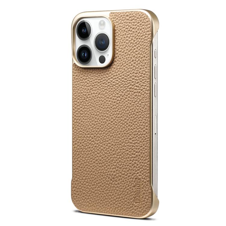 For iPhone 16 Pro Max Denior A20 Genuine Leather Litchi Texture MagSafe Frameless Phone Case(Khaki) - free shipping - PMc TechLife - Order now!