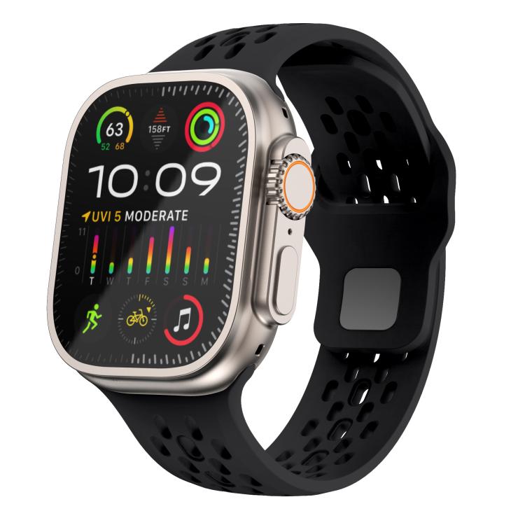 For Apple Watch 46mm / 49mm / 45mm / 44mm Kalebol Mesh Reverse Buckle Silicone Strap(Black) - Watch Bands by Kalebol | Online Shopping South Africa | PMC TechLife | Buy Now Pay Later Mobicred