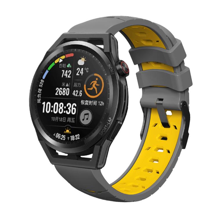 Kalebol 20mm Universal Three Row Holes Silicone Watch Band(Grey Yellow) - 20mm Bands by Kalebol | Online Shopping South Africa | PMc TechLife | Buy Now Pay Later Mobicred
