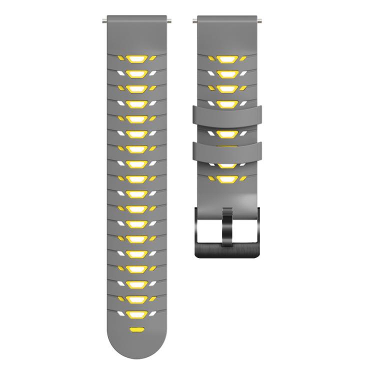 Kalebol 20mm Universal Three Row Holes Silicone Watch Band(Grey Yellow) - 20mm Bands by Kalebol | Online Shopping South Africa | PMc TechLife | Buy Now Pay Later Mobicred