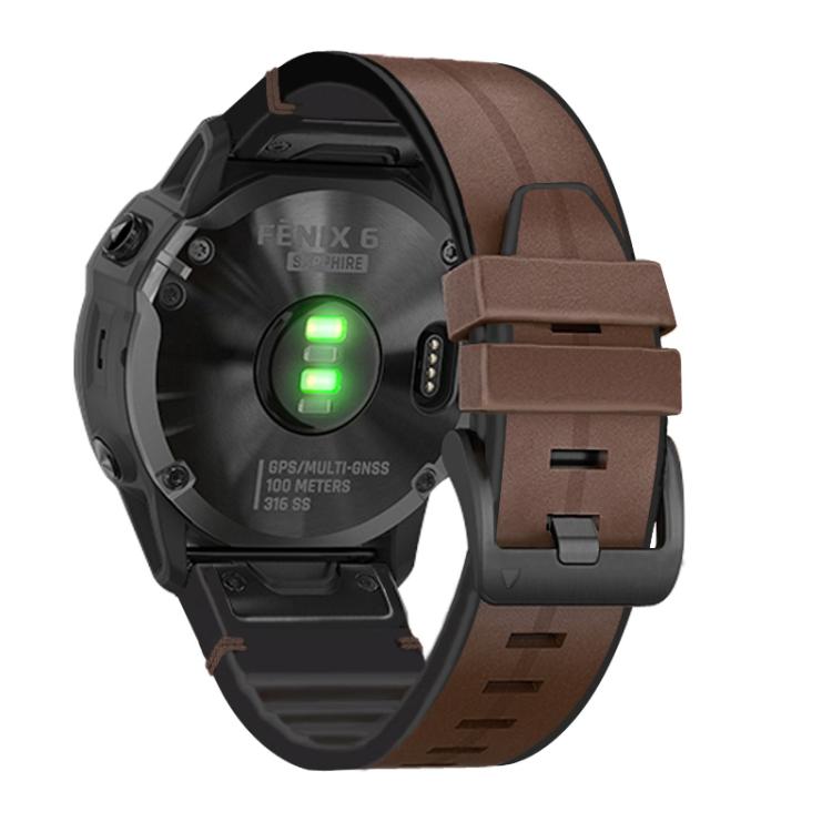 For Garmin QuickFit 22mm Kalebol Quick Release Silicone Leather Watch Band(Coffee) - free shipping - PMc TechLife - Order now!