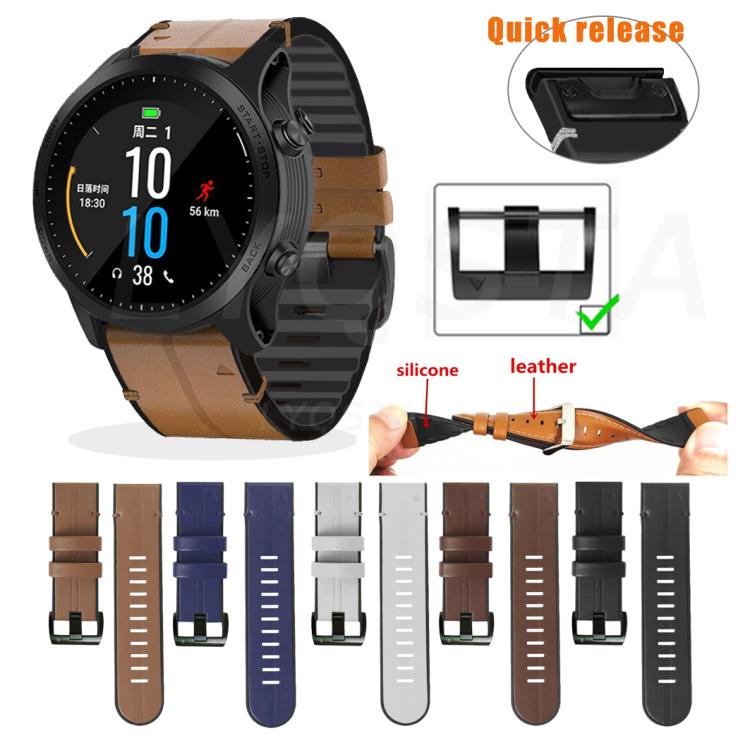 For Garmin QuickFit 26mm Kalebol Quick Release Silicone Leather Watch Band(Black) - free shipping - PMc TechLife - Order now!