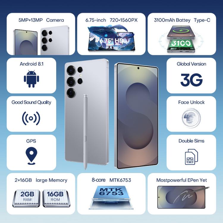 F10 / S25 Ultra, 2GB+16GB, 6.75 inch Android 8.1 MTK6753 Octa Core, Network: 3G, Dual SIM, Plug:US Plug(Titanium Grey) - free shipping - PMc TechLife - Order now!