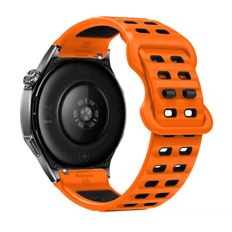 22mm Double-row Hole Studded Buckle Silicone Watch Band(Orange Black) - free shipping - PMc TechLife - Order now!