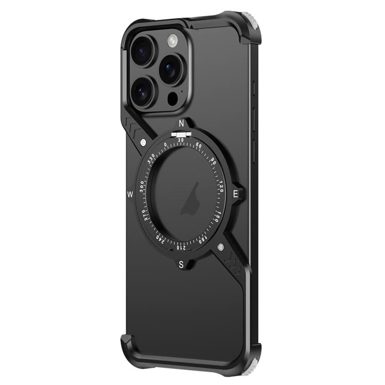For iPhone 16 Pro Max S Shaped 360 Holder Airbag Frameless MagSafe Metal Phone Case(Black) - free shipping - PMC TechLife - Order now!