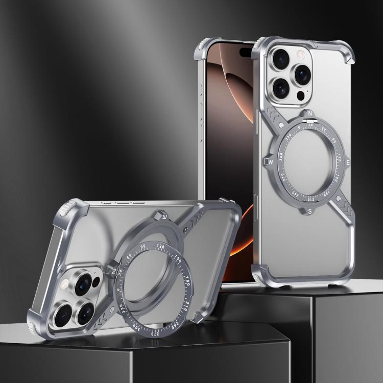 For iPhone 14 Pro S Shaped 360 Holder Airbag Frameless MagSafe Metal Phone Case(Space Gray) - free shipping - PMC TechLife - Order now!