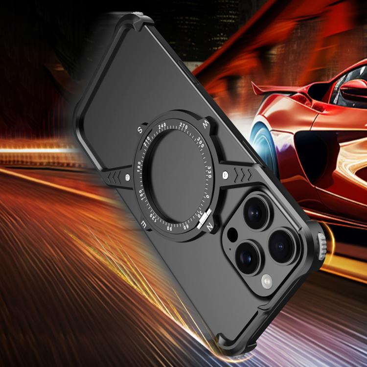 For iPhone 14 Pro Max S Shaped 360 Holder Airbag Frameless MagSafe Metal Phone Case(Black) - free shipping - PMC TechLife - Order now!