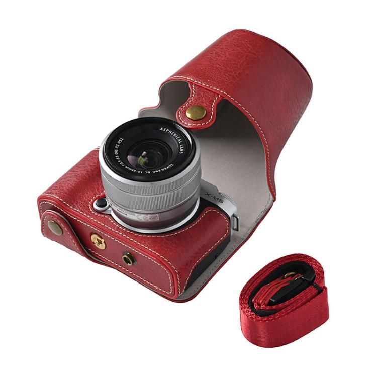 For FUJIFILM X-M5 Retro Litchi Texture Leather Full Body Camera Case Bag with Strap(Red) - free shipping - PMC TechLife - Order now!