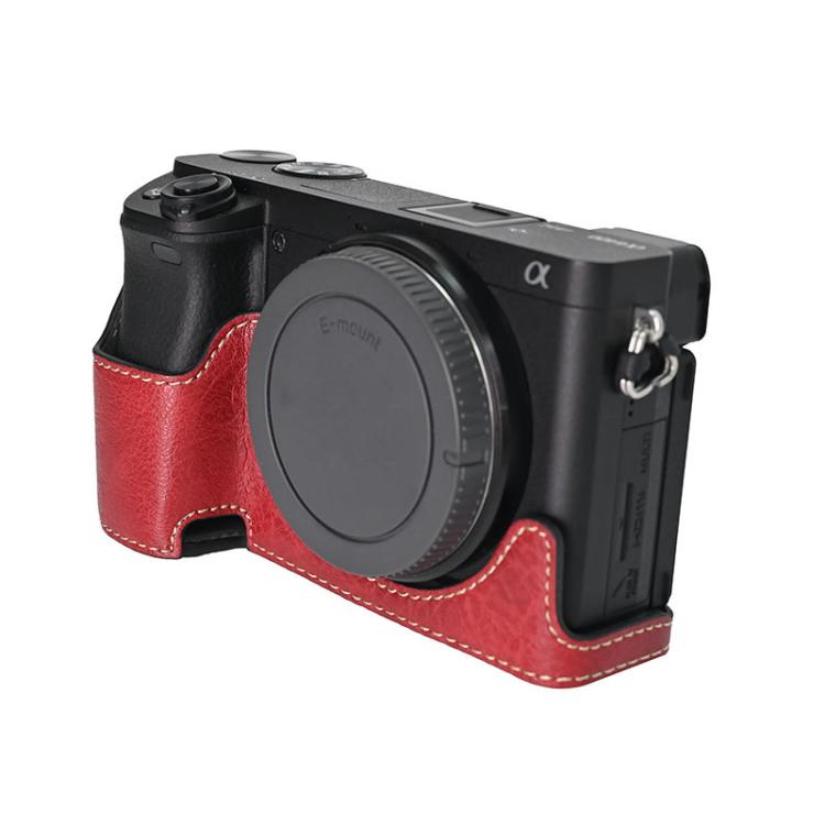 For Sony ILCE-6400 / A6300 / A6200 Litchi Texture PU Leather Camera Half Case Base(Wine Red) - free shipping - PMC TechLife - Order now!