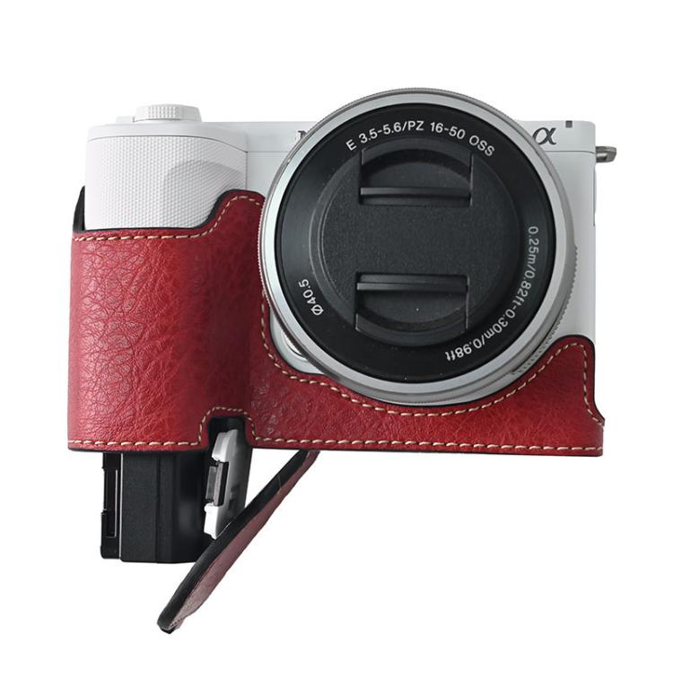 For Sony Alpha ZV-E10 II / ZV-E10M2 Litchi Texture PU Leather Camera Half Case Base(Wine Red) - free shipping - PMC TechLife - Order now!