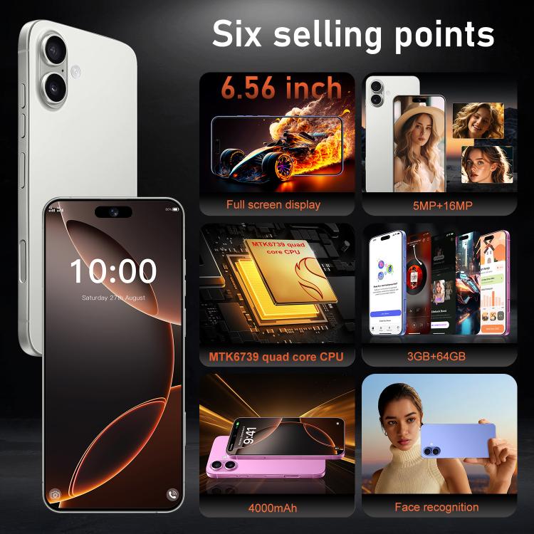 I16 Plus / RAi5, 3GB+64GB, 6.56 inch Android 10 MTK6739 Quad Core, Network: 4G, Dual SIM, Plug:UK Plug(White) - free shipping - PMc TechLife - Order now!