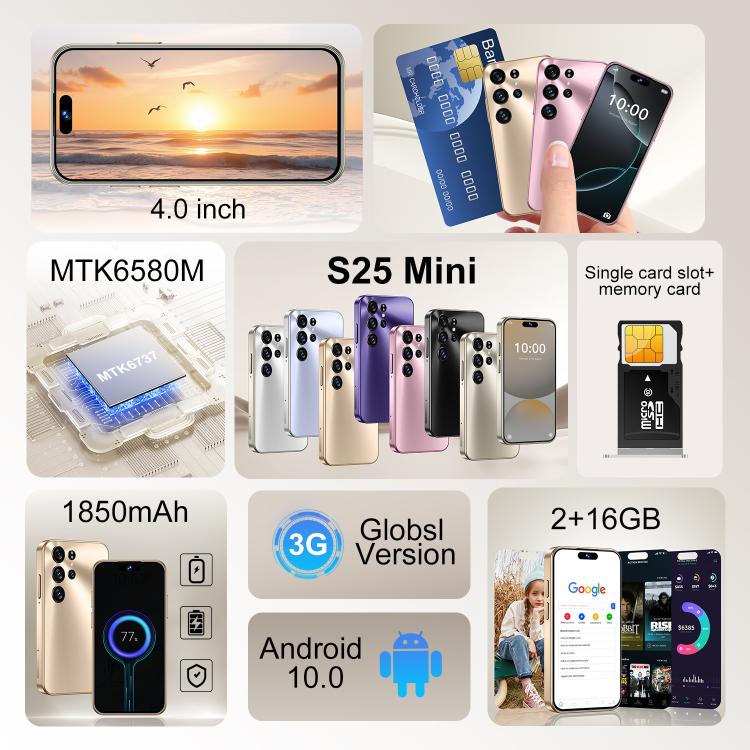 S25 Mini / ZKM10, 2GB+16GB, 4.0 inch Android 10 MTK6580M Quad Core, Network: 3G, Dual SIM(Black) - free shipping - PMc TechLife - Order now!