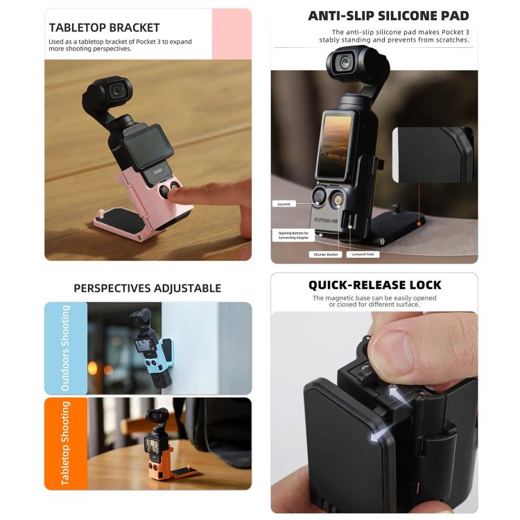 For DJI OSMO Pocket 3 Sunnylife Multifunctional Magnetic Mount Tabletop Base Bracket(Pink) - free shipping - PMC TechLife - Order now!