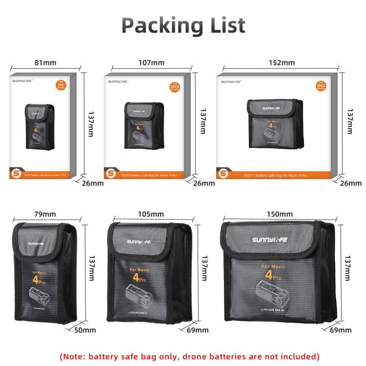 For DJI Mavic 4 Pro Sunnylife Battery Explosion-proof Safe Bag Protective Li-Po Safe Bag(For 3pcs Batteries) - free shipping - PMC TechLife - Order now!