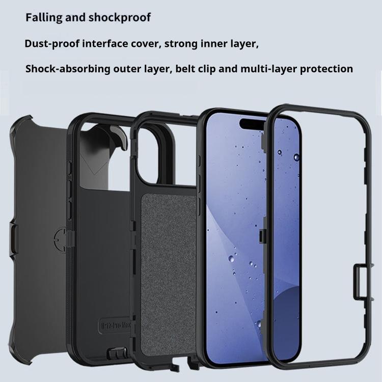 For iPhone 17 Pro Max Kalebol Shockproof PC Hybrid TPU Phone Case with Back Clip(Black) - free shipping - PMC TechLife - Order now!