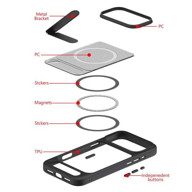 For iPhone 17 Pro Kalebol MagSafe Invisible Tilt Holder PC Hybrid TPU Case(Black) - iPhone 17 Pro Cases by Kalebol | Online Shopping South Africa | PMC TechLife | Buy Now Pay Later Mobicred
