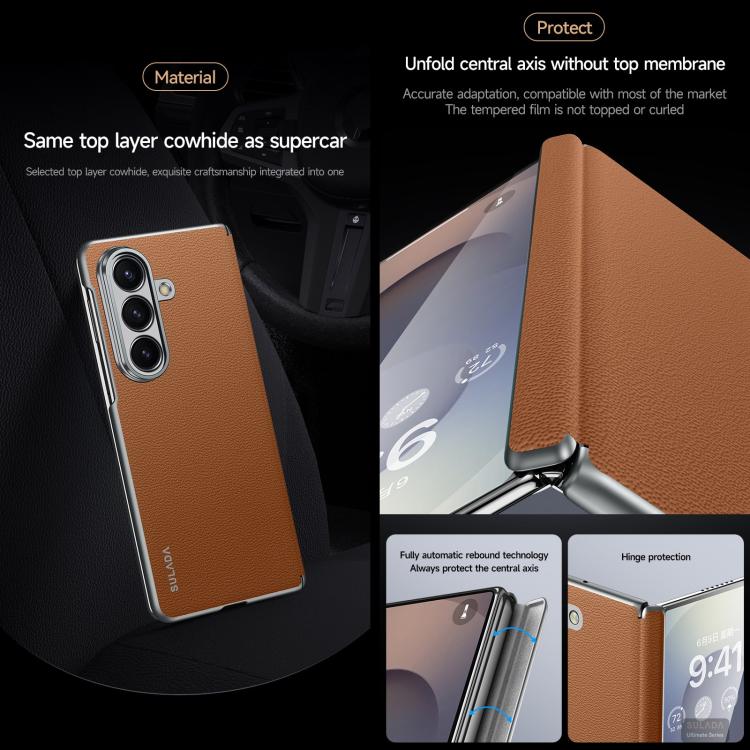For Samsung Galaxy Z Fold7 5G SULADA Frameless Top Layer Cowhide Leather PC Phone Case(Red) - free shipping - PMC TechLife - Order now!