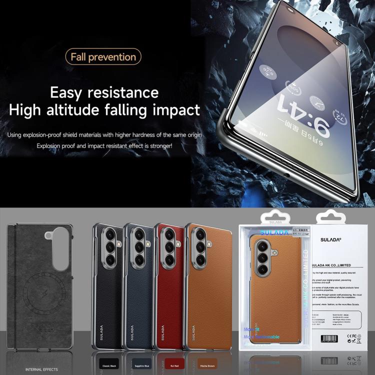 For Samsung Galaxy Z Fold7 5G SULADA Frameless Top Layer Cowhide Leather PC Phone Case(Red) - free shipping - PMC TechLife - Order now!