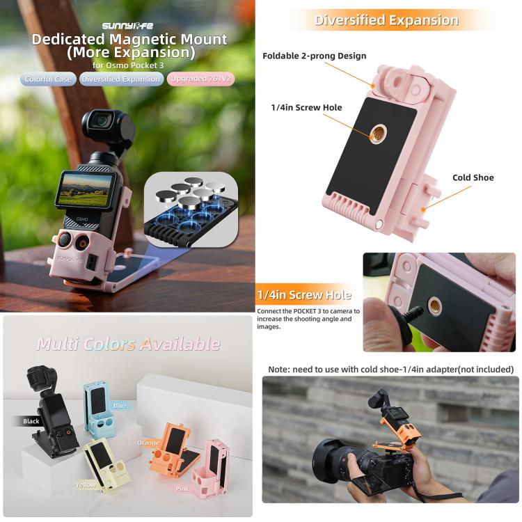 For DJI OSMO Pocket 3 Sunnylife Magnetic Mount 1/4 Adapter Cold Shoe Tabletop Base Bracket Angles Adjustable Multi Expansion Mount(Orange) - free shipping - PMC TechLife - Order now!
