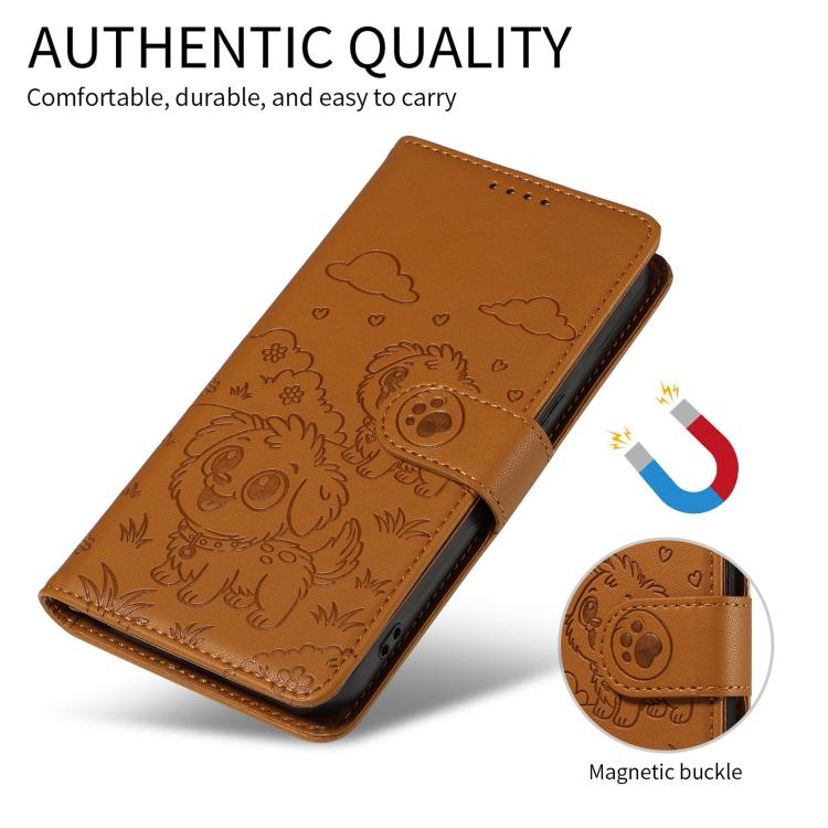 For Motorola Edge 50 Ultra 5G Embossed Heart Dog RFID Blocking Wallet Leather Phone Case(Brown) - free shipping - PMC TechLife - Order now!