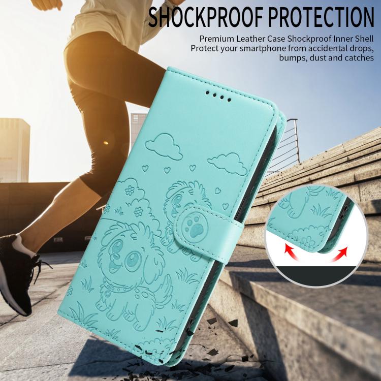 For Motorola Moto G05 / E15 Embossed Heart Dog RFID Blocking Wallet Leather Phone Case(Green) - free shipping - PMC TechLife - Order now!