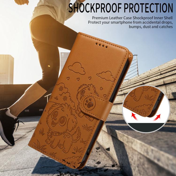 For Motorola Moto G05 / E15 Embossed Heart Dog RFID Blocking Wallet Leather Phone Case(Brown) - free shipping - PMC TechLife - Order now!