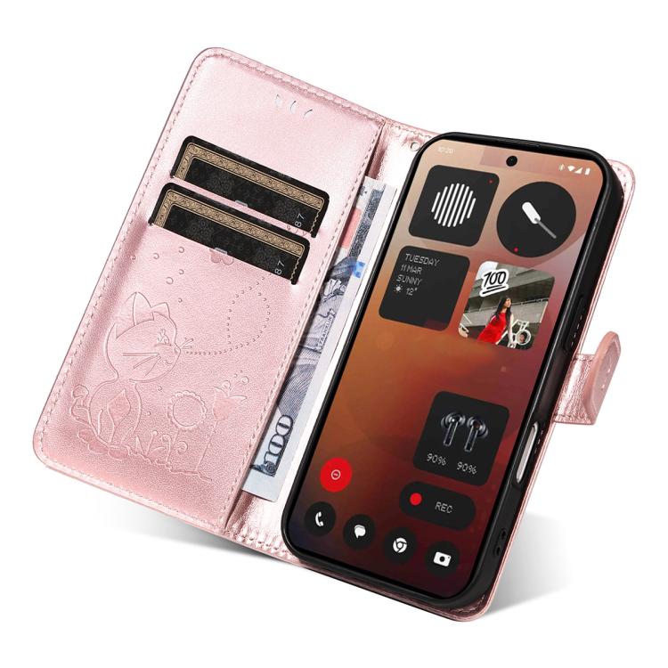 For Nothing Phone 3A Pro Cat and Bee Embossed Flip Leather Phone Case(Rose Gold) - free shipping - PMC TechLife - Order now!