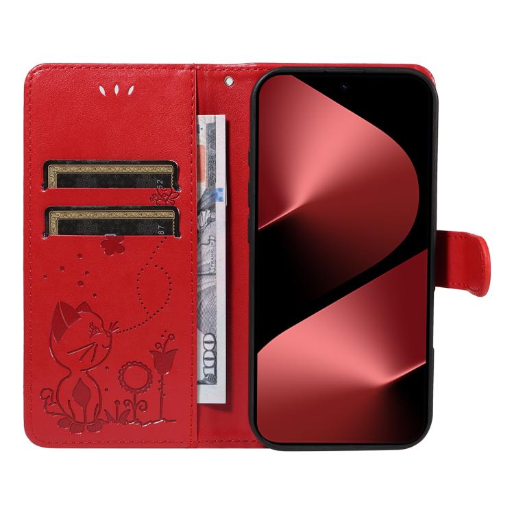 For Huawei Pura 80 Pro 5G Cat and Bee Embossed Flip Leather Phone Case(Red) - free shipping - PMC TechLife - Order now!