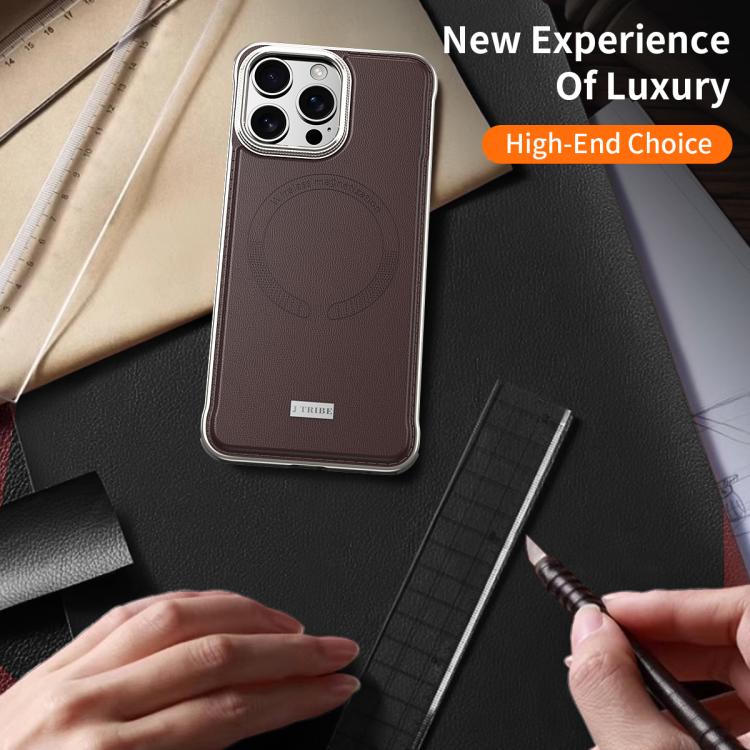 For iPhone 15 Pro Max J TRIBE Metal Frameless Plain Leather MagSafe Phone Case(Black) - free shipping - PMC TechLife - Order now!
