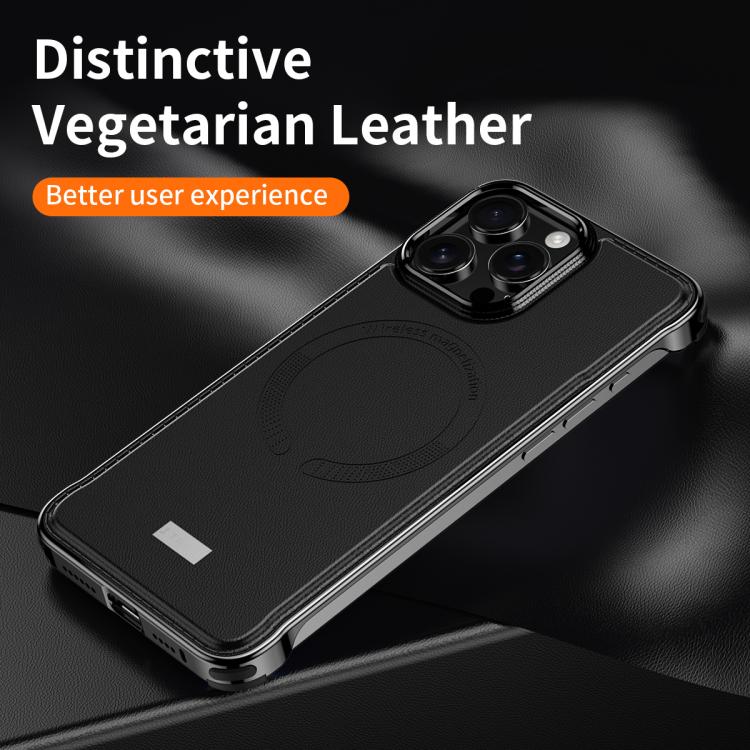 For iPhone 15 Pro Max J TRIBE Metal Frameless Plain Leather MagSafe Phone Case(Black) - free shipping - PMC TechLife - Order now!