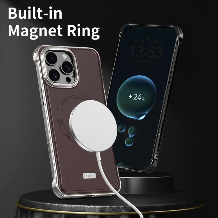 For iPhone 15 Pro Max J TRIBE Metal Frameless Plain Leather MagSafe Phone Case(Black) - free shipping - PMC TechLife - Order now!