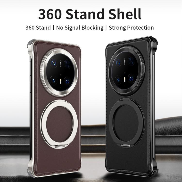 For Huawei Mate 60 Pro Metal Frameless Plain Leather MagSafe Holder Phone Case(Black) - free shipping - PMC TechLife - Order now!