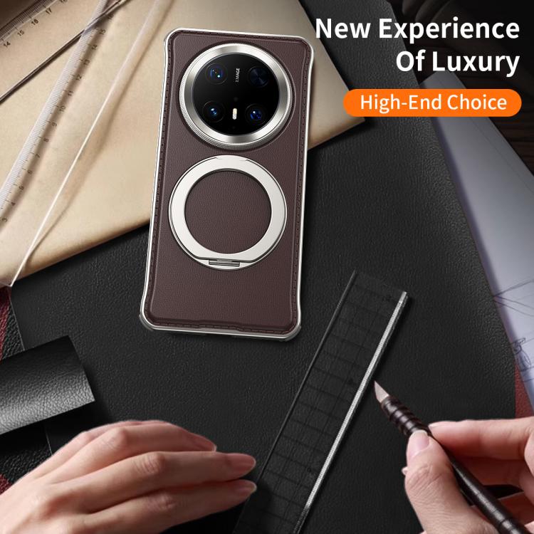 For Huawei Mate 70 Metal Frameless Plain Leather MagSafe Holder Phone Case(Black) - free shipping - PMC TechLife - Order now!