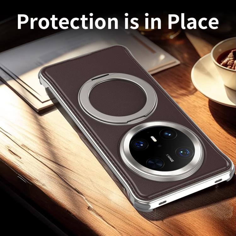 For Huawei Mate 70 Metal Frameless Plain Leather MagSafe Holder Phone Case(Black) - free shipping - PMC TechLife - Order now!