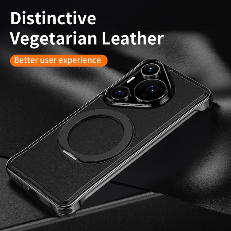 For Huawei Pura 70 Metal Frameless Plain Leather MagSafe Holder Phone Case(Black) - free shipping - PMC TechLife - Order now!