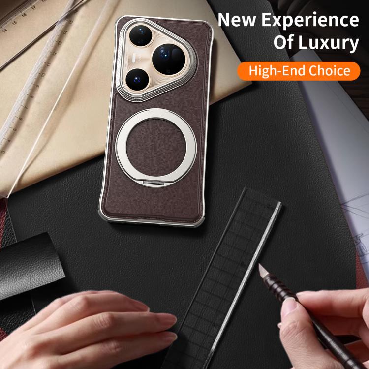 For Huawei Pura 80 Pro 5G Metal Frameless Plain Leather MagSafe Holder Phone Case(Brown) - free shipping - PMC TechLife - Order now!