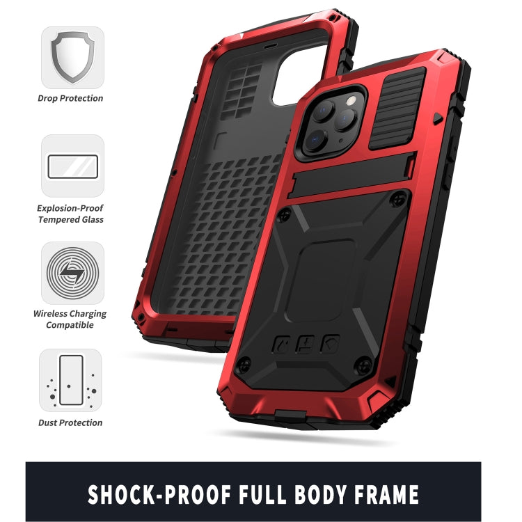For iPhone 12 / 12 Pro R-JUST Shockproof Waterproof Dust-proof Metal + Silicone Protective Case with Holder(Red) - iPhone 12 / 12 Pro Cases by R-JUST | Online Shopping South Africa | PMC TechLife | Buy Now Pay Later Mobicred