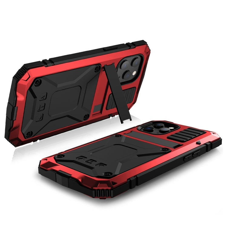 For iPhone 12 / 12 Pro R-JUST Shockproof Waterproof Dust-proof Metal + Silicone Protective Case with Holder(Red) - iPhone 12 / 12 Pro Cases by R-JUST | Online Shopping South Africa | PMC TechLife | Buy Now Pay Later Mobicred