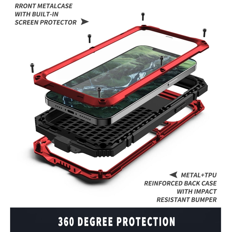 For iPhone 12 / 12 Pro R-JUST Shockproof Waterproof Dust-proof Metal + Silicone Protective Case with Holder(Red) - iPhone 12 / 12 Pro Cases by R-JUST | Online Shopping South Africa | PMC TechLife | Buy Now Pay Later Mobicred