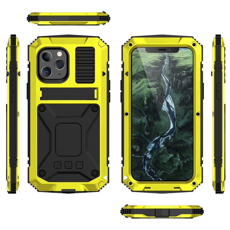 For iPhone 12 mini R-JUST Shockproof Waterproof Dust-proof Metal + Silicone Protective Case with Holder (Yellow) - iPhone 12 mini Cases by R-JUST | Online Shopping South Africa | PMC Jewellery | Buy Now Pay Later Mobicred