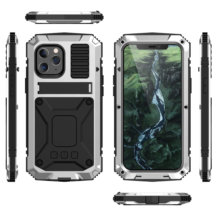For iPhone 12 mini R-JUST Shockproof Waterproof Dust-proof Metal + Silicone Protective Case with Holder (Silver) - iPhone 12 mini Cases by R-JUST | Online Shopping South Africa | PMC TechLife | Buy Now Pay Later Mobicred