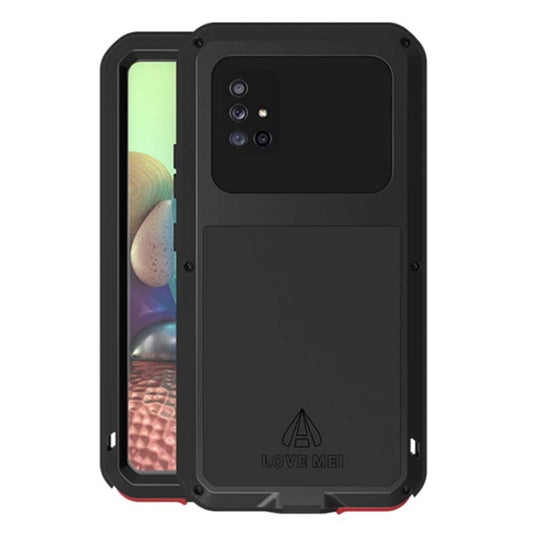 For Samsung Galaxy A71 5G LOVE MEI Metal Shockproof Waterproof Dustproof Protective Case with Glass(Black) - Galaxy Phone Cases by LOVE MEI | Online Shopping South Africa | PMC Jewellery | Buy Now Pay Later Mobicred