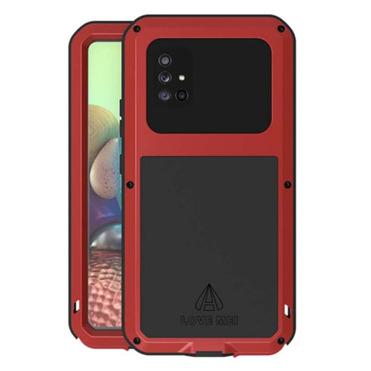 For Samsung Galaxy A71 5G LOVE MEI Metal Shockproof Waterproof Dustproof Protective Case with Glass(Red) - Galaxy Phone Cases by LOVE MEI | Online Shopping South Africa | PMC Jewellery | Buy Now Pay Later Mobicred