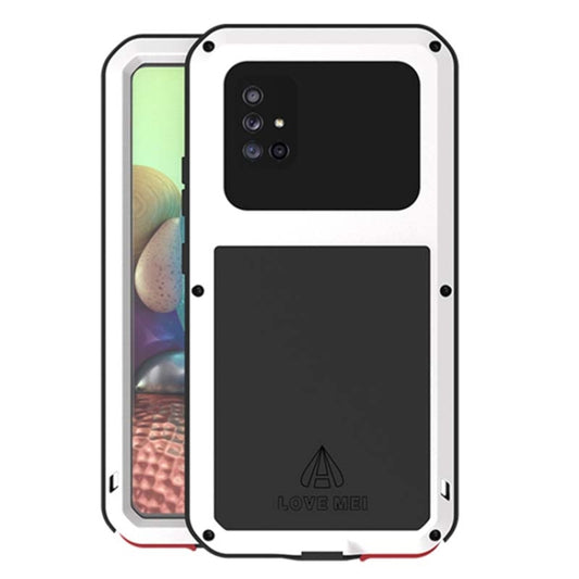 For Samsung Galaxy A71 5G LOVE MEI Metal Shockproof Waterproof Dustproof Protective Case with Glass(White) - Galaxy Phone Cases by LOVE MEI | Online Shopping South Africa | PMC Jewellery | Buy Now Pay Later Mobicred