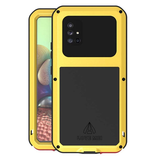 For Samsung Galaxy A71 5G LOVE MEI Metal Shockproof Waterproof Dustproof Protective Case with Glass(Yellow) - Galaxy Phone Cases by LOVE MEI | Online Shopping South Africa | PMC Jewellery | Buy Now Pay Later Mobicred