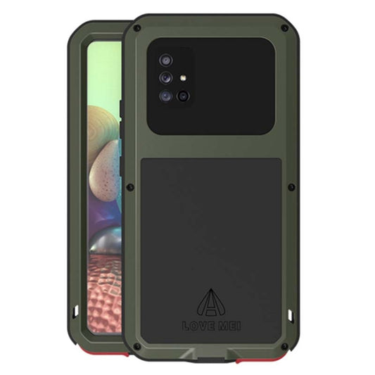 For Samsung Galaxy A71 5G LOVE MEI Metal Shockproof Waterproof Dustproof Protective Case with Glass(Army Green) - Galaxy Phone Cases by LOVE MEI | Online Shopping South Africa | PMC Jewellery | Buy Now Pay Later Mobicred