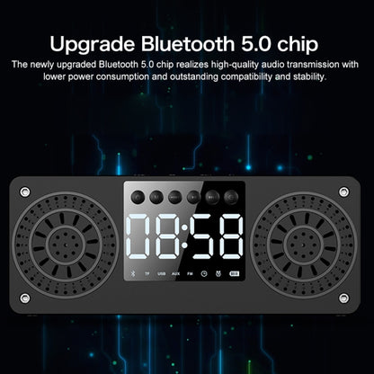 A10 Subwoofer Wooden Clock Bluetooth 5.0 Speaker, Support TF Card & U Disk Play & FM Radio(Black) - Desktop Speaker by PMC Jewellery | Online Shopping South Africa | PMC Jewellery | Buy Now Pay Later Mobicred