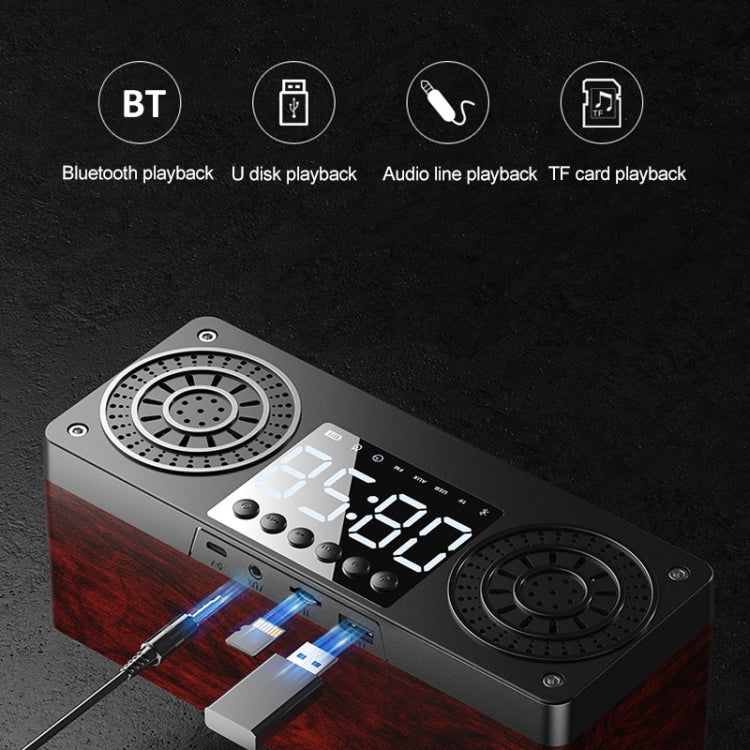 A10 Subwoofer Wooden Clock Bluetooth 5.0 Speaker, Support TF Card & U Disk Play & FM Radio(Black) - Desktop Speaker by PMC Jewellery | Online Shopping South Africa | PMC Jewellery | Buy Now Pay Later Mobicred