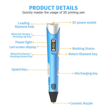 Hand-held 3D Printing Pen, AU Plug (Blue) - 3D Printer by PMC Jewellery | Online Shopping South Africa | PMC Jewellery | Buy Now Pay Later Mobicred