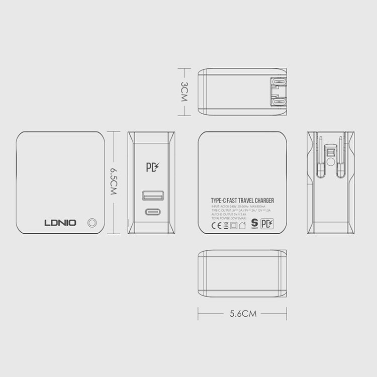 LDNIO A4403C 30W PD + Auto-id Foldable Fast Travel Charger with 1m Micro USB Cable, US Plug - USB Charger by LDNIO | Online Shopping South Africa | PMC TechLife | Buy Now Pay Later Mobicred